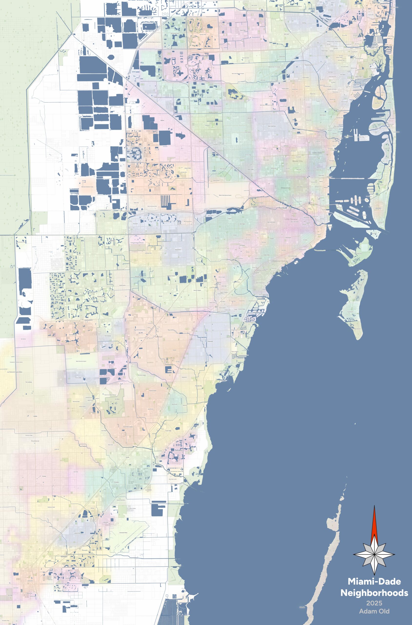 A map of the different neighborhoods of Miami-Dade County
